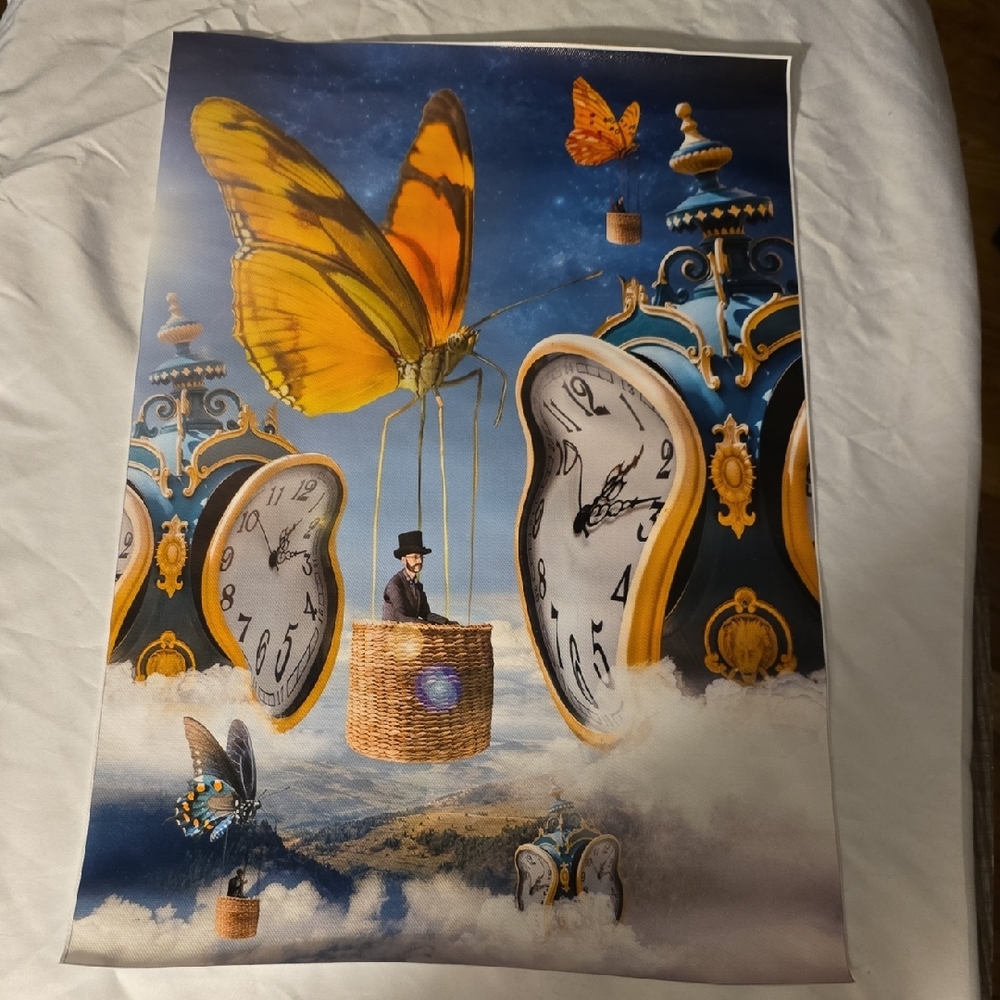 Surreal Butterfly and Clock Wall Canvas Print Art